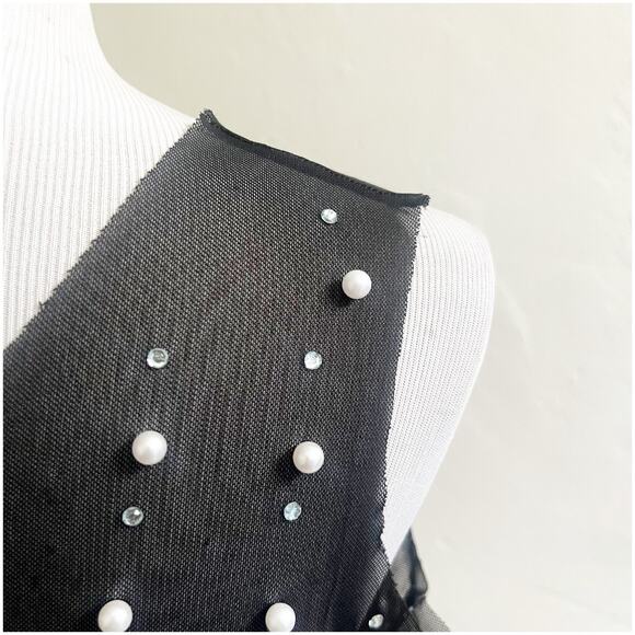 Oppa Pearl Rhinestone Sheer Mesh Crop Top Sexy See Through Short Sleeve NWT S - Picture 9 of 11